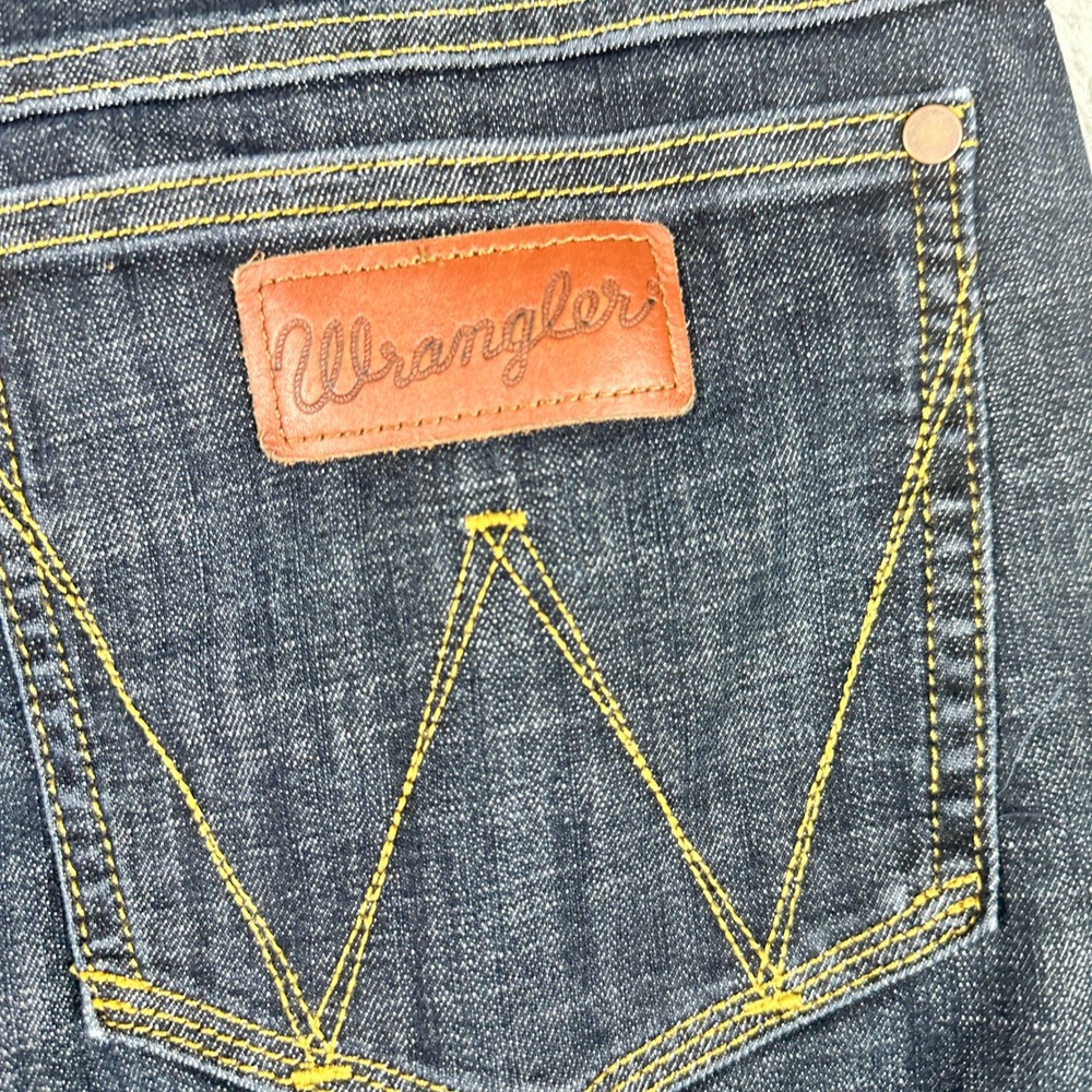 Wrangler Retro Slim Boot Jeans Mens 34x30 Dark Blue Denim Stretch Western Cowboy - Picture 6 of 10